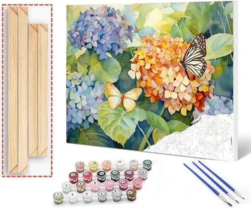 Vista 12 de Tucocoo Kits de pintura de paisaje de girasoles por números con pinceles y pigmento acrílico sobre lienzo para adultos, patrón de mariposas y flores