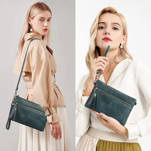 Vista 2 de GAEKEAO Bolso cruzado para mujer, pequeño bolso de hombro de cuero auténtico, bolso cruzado con cremallera superior de muñeca