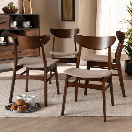 Vista 2 de Baxton Studio Parlin Mid-Century - Juego de 4 sillas de comedor de madera con acabado de madera de color beige claro de transición moderna