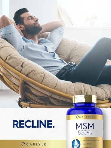 Vista 6 de Carlyle MSM Suplemento Cápsulas 500mg 200 unidades Fórmula sin OMG y sin gluten Metilsulfonilmetano