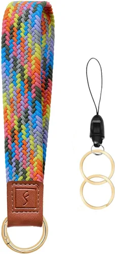 Vista 31 de Fishent Llavero elástico, bonito llavero de pulsera, cordón de muñeca tejido mejorado para llaves, llaveros para mujeres y hombres, llaves