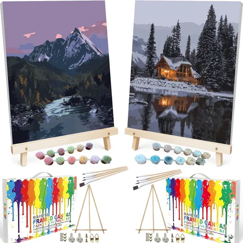 Vista 33 de BAISITE 0304 - Kit de pintura por números para adultos principiantes; paquete de 2 lienzos de 8 pulgadas de ancho x 12 pulgadas de largo; caja