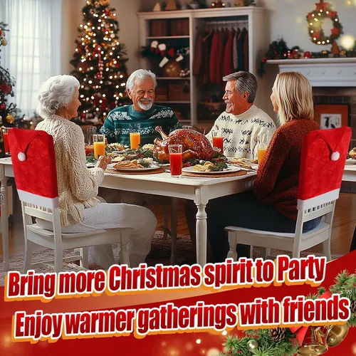 Vista 2 de ANPHSIN Fundas de silla de Navidad de terciopelo - Fundas de respaldo de silla de Papá Noel, juego de 4 fundas para asiento de mesa de comedor rojas