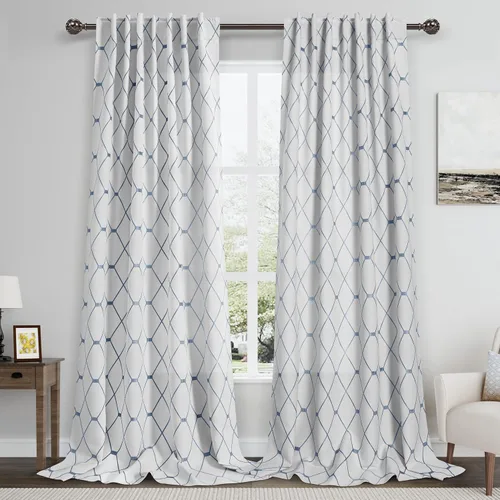 Vista 8 de Cortinas oscurecedoras de habitación con patrón geométrico negro de 80 pulgadas de largo para sala de estar, juego de 2 paneles, decoración clásica