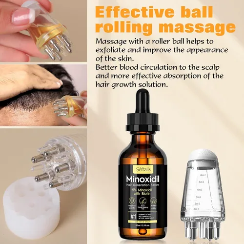 Vista 4 de Kit de aceite de crecimiento del cabello de minoxidil al 5% para hombres y mujeres, suero de crecimiento extra fuerte, suero tópico para tratamiento