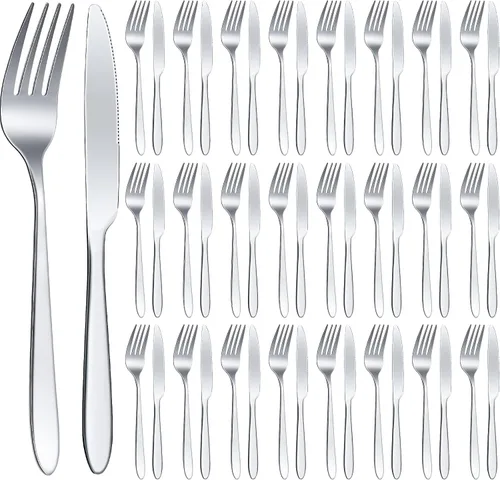 Vista 8 de Nuenen Juego de cubiertos de 50 tenedores de acero inoxidable, tenedores y cuchillos, cubiertos para cocina, restaurante