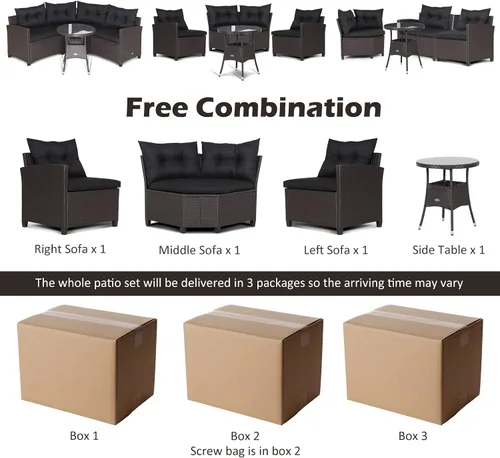 Vista 7 de Tangkula Juego de sofá modular de 4 piezas, media luna para todo tipo de clima, juego de muebles de patio esquineros resistentes con mesa auxiliar
