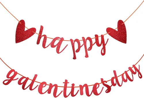 Vista 8 de Cartel de Feliz Día de Galentine – Decoración del Día de Galentine con purpurina rosa, pancarta de guirnalda de corazón rosa para damas, niñas