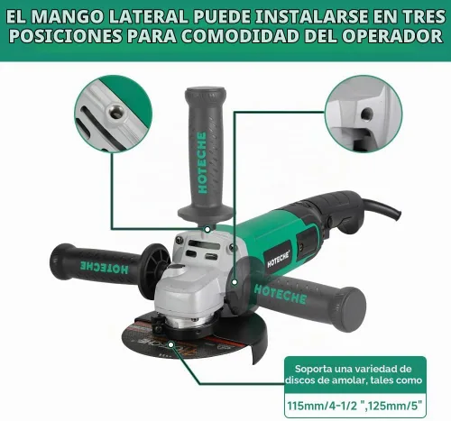 Vista 3 de Hoteche Amoladora angular de 5 pulgadas, amoladora eléctrica de velocidad variable de 11 amperios, con cable, para metal, compatible con discos