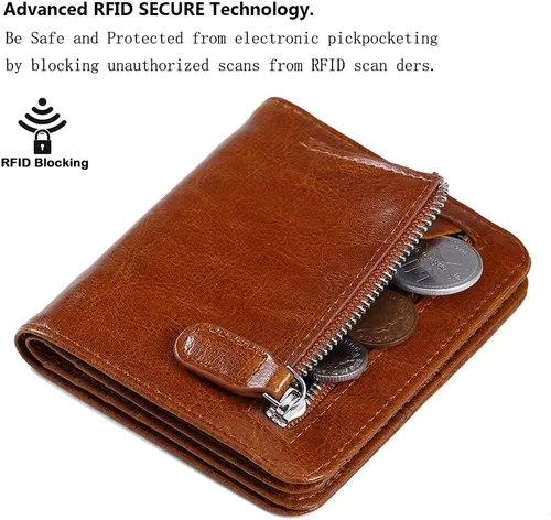 Vista 3 de Funtor Cartera de cuero para mujer, pequeña y compacta, con bolsillo doble, bloqueo RFID, para mujer