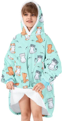 Vista 24 de Zando Manta con Capucha Ponible Manta para Niños y Adultos Manta Cómoda con Capucha Sudadera de Gran Tamaño Sherpa Forro Polar