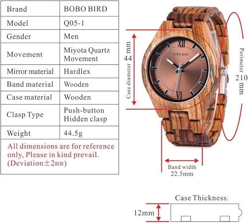Vista 6 de BOBO BIRD Relojes de madera de diseño especial para hombre, relojes deportivos de cuarzo