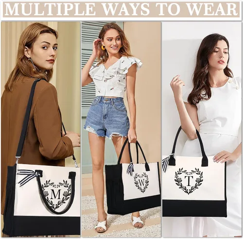 Vista 3 de YOOLIFE Regalos para mujeres – Bolsa de playa con monograma inicial con bolsa de maquillaje, día de la madre, regalos de cumpleaños para mujeres