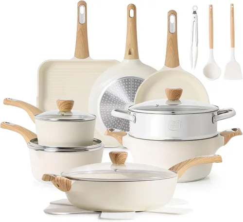 Vista 8 de SENSARTE Juego de utensilios de cocina de cerámica, juego de ollas y sartenes antiadherentes, 20 piezas de utensilios de cocina de inducción,