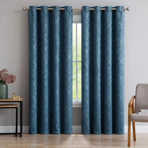 Vista 17 de Warm Home Designs 1 par (2 paneles) de cortinas opacas de carbón gris con patrón de flores de damasco texturizado en relieve. Cada panel de cortina