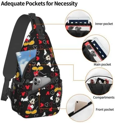 Vista 3 de mic-k-e-y - Bolso bandolera para mouse mochila cruzada bolso ligero de un solo eslinga mochilas para hombres y mujeres cruzado en el pecho