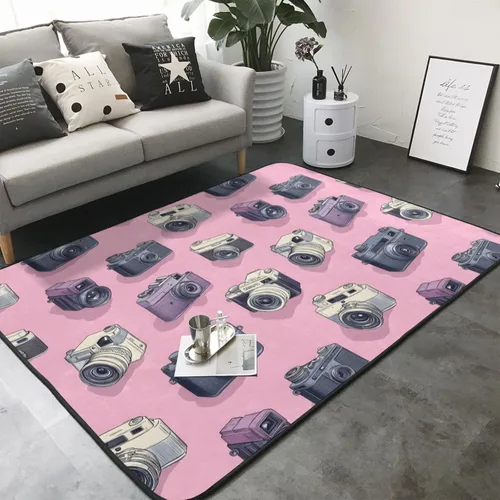 Vista 3 de Retro Camera Pink Print Area Rugs for Living Room Bedroom, Soft Washable 5x7 Area Rugs Indoor Floor Rug, Non Slip Carpet for Bedroom Living Room