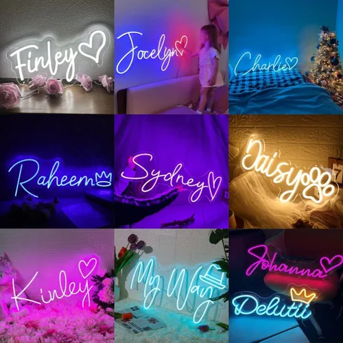 Vista 3 de Letrero de neón personalizado con nombre LED personalizable para decoración de pared, letrero de nombre personalizado para dormitorio, boda, fiesta