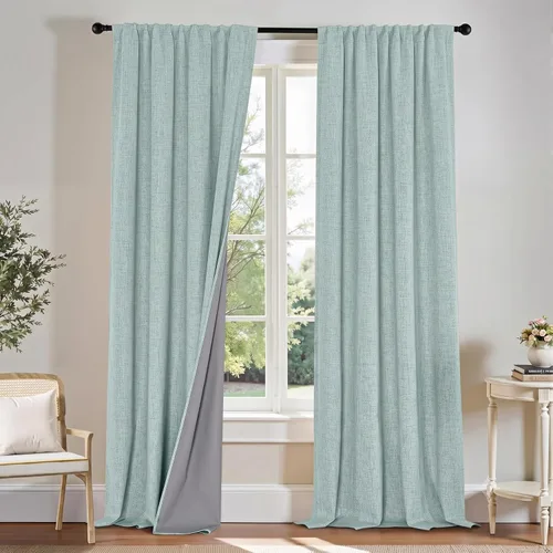 Vista 19 de PONY DANCE Cortinas de lino 100% opacas de 63 pulgadas de largo para dormitorio, sala de estar, oscurecimiento completo, bolsillo para barra