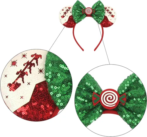 Vista 15 de Diadema de Navidad, orejas de ratón, decoraciones navideñas, sombreros de Navidad