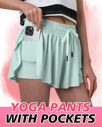 Vista 3 de Didaey 3 piezas 2 en 1 pantalones cortos de mariposa para mujer con bolsillos cortos con forro de elastano debajo