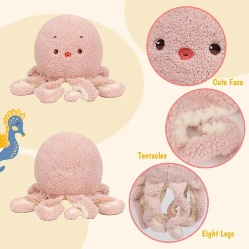 Vista 2 de Almohada de peluche de pulpo rosa, juguete de peluche suave, lindo pulpo, juguete de peluche de cumpleaños, Navidad, festival, regalos para niños
