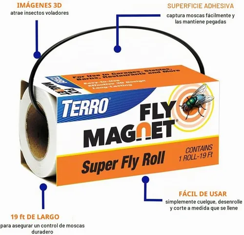 Vista 3 de Terro T521 Super Fly Roll - Trampa para moscas con imán, color blanco