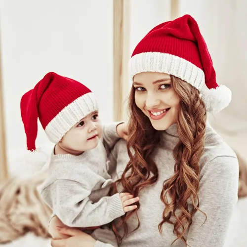 Vista 2 de Ankelesz Gorro de Navidad de invierno para madre y bebé, gorro de punto para padres e hijos, gorro de ganchillo Santaa