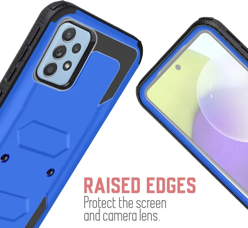 Vista 4 de Compatible con Samsung Galaxy A52 5G con clip giratorio para cinturón, protector de pantalla integrado de alta resistencia, protección de cuerpo Azul