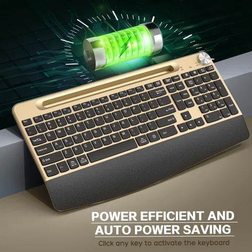 Vista 6 de JOYACCESS Combo de teclado y ratón inalámbricos, teclado inalámbrico de tamaño completo de 2.4 GHz con cómodo reposamuñecas, rueda de volumen