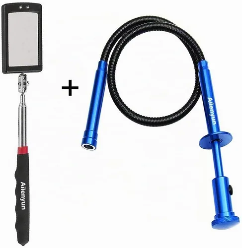 Vista 2 de Espejo de inspección telescópico con luces LED, herramienta flexible agarrador de garras magnético de 4 garras. conjunto de herramientas combinadas.