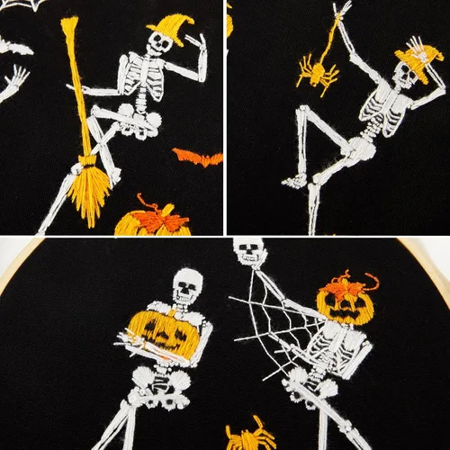Vista 5 de Kit de bordado de Halloween para adultos principiantes, kit de punto de cruz estampado para adultos principiantes, divertido kit de iniciación