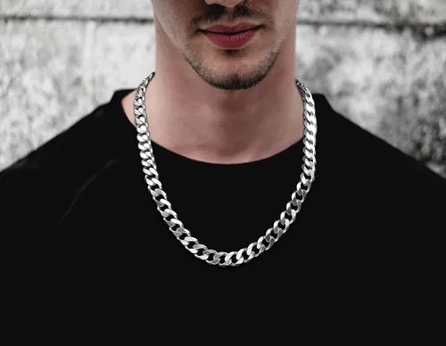 Vista 4 de Savlano Collar de cadena de eslabones cubanos italianos de plata de ley 925 de 0.472in para hombres y mujeres, fabricado en Italia viene con caja