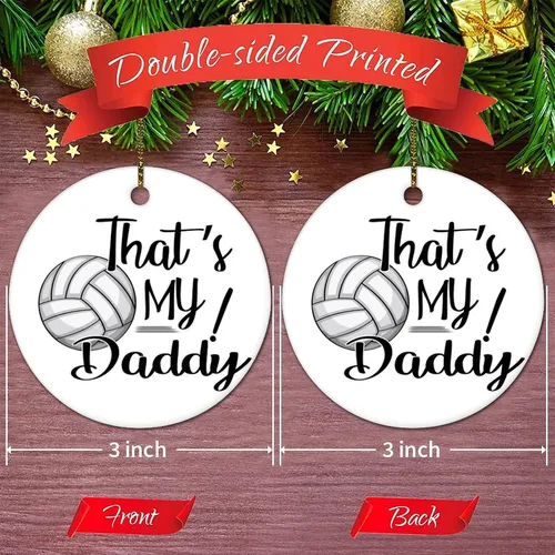 Vista 3 de Bola temática de rugby voleibol miembro de la familia That's My Daddy - Adorno de cerámica de Navidad de 3 pulgadas, recuerdo redondo de porcelana