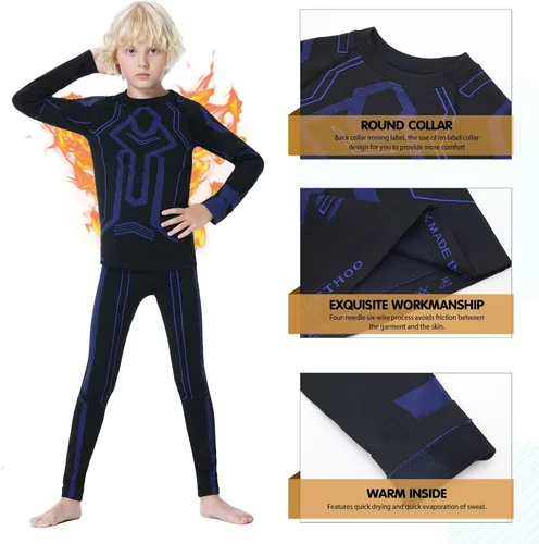 Vista 3 de MeetHoo Conjunto de ropa interior térmica para niños capa base de pantalones largos con forro polar para niños