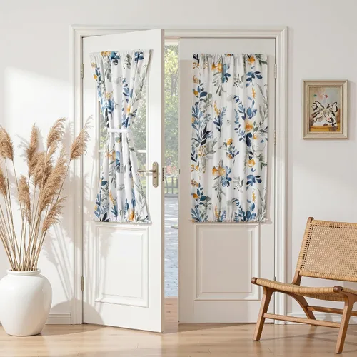 Vista 38 de MYSKY HOME Cortinas florales para puerta francesa de 40 pulgadas de largo, juego de 2 cortinas opacas de privacidad con bolsillo para barra A-verde