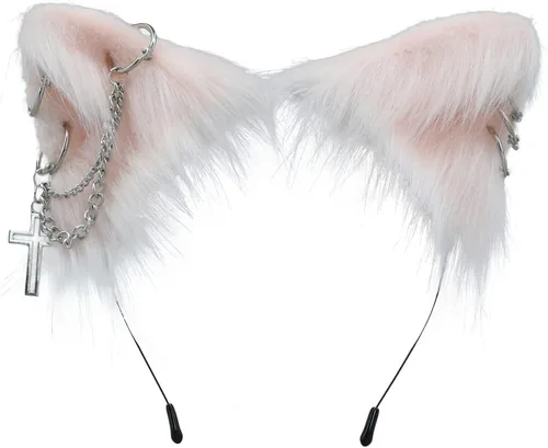 Vista 15 de VIGVAN Accesorios de orejas de gato para cosplay, punk, gótico, cruz, orejas de gato, pinzas para la cabeza