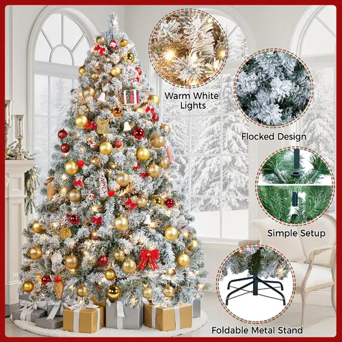 Vista 5 de Yaheetech - Árbol de Navidad artificial preiluminado de 7.5 pies, 550 luces Verde y blanco