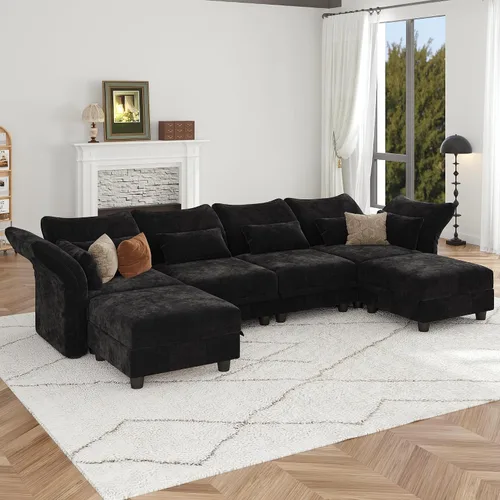 Vista 24 de LLappuil - Sofá seccional en forma de L con almacenamiento, sofás seccionales modulares beige de pana para sala de estar con brazos y respaldos Pana