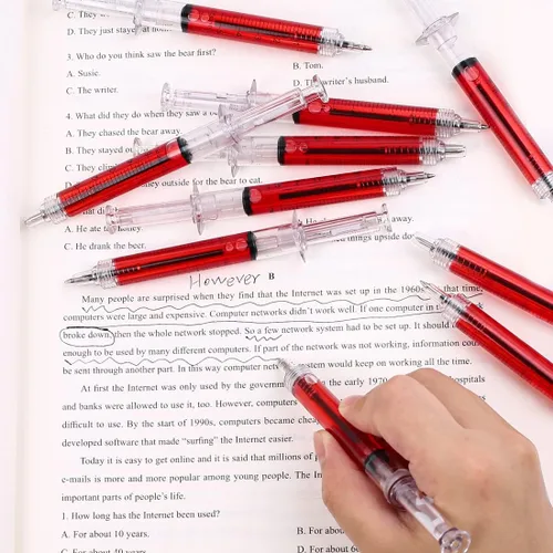Vista 3 de Bolígrafos de escritura a granel, paquete de 60 bolígrafos de escritura a granel para uso en oficina, diseño médico estilo jeringa, tinta negra