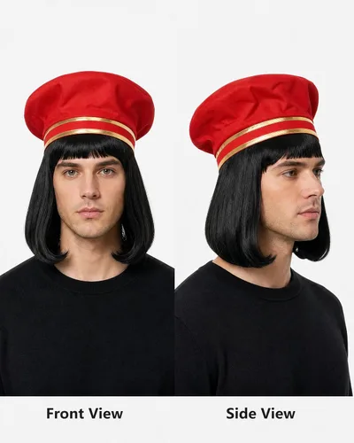 Vista 2 de Peluca negra unisex con sombrero, peluca corta y recta para hombres Negro