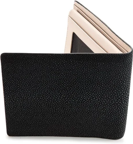 Vista 2 de Cartera de cuero de mantarraya pulida negra perla blanca, Blanco Perla Negro, Casual