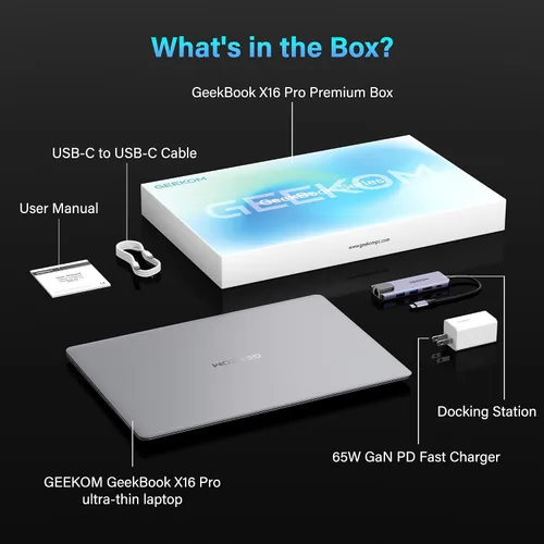 Vista 8 de GEEKOM GeekBook X16 Pro Laptop, 16" 2.5K IPS, 2.8 lb Ultra-Light Notebook