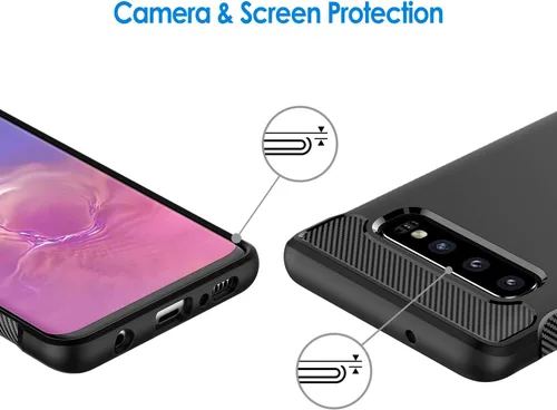 Vista 6 de JETech Funda delgada para Samsung Galaxy S10, funda delgada con absorción de golpes y diseño de fibra de carbono (negro)