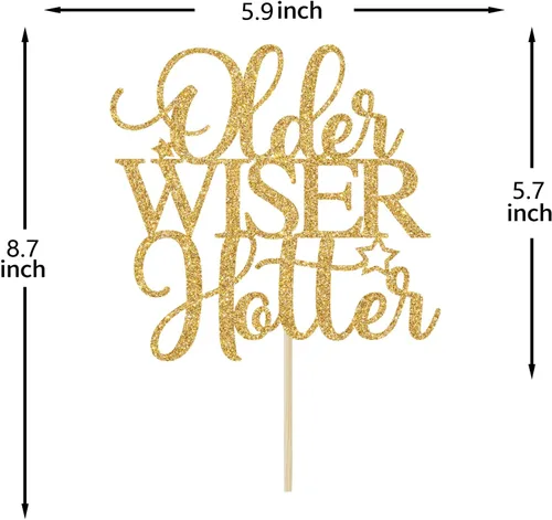 Vista 5 de Older Wiser Hotter - Decoración para tartas, divertidos suministros de fiesta de cumpleaños para adultos, 30, 40, 50, 60, 70, 80, decoraciones