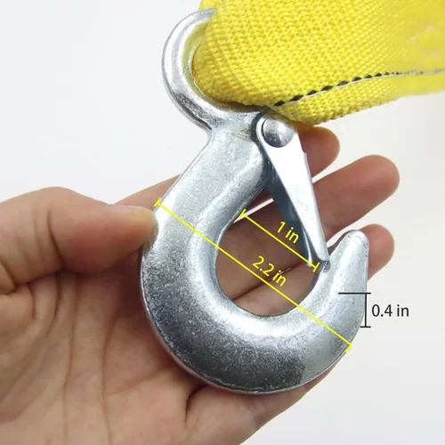 Vista 3 de Correa de remolque de servicio pesado con ganchos de seguridad 2" x 16.4' Capacidad de 13200 LB, cuerda de remolque con grillete amarillo