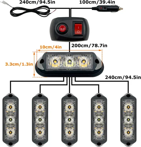 Vista 2 de (Actualización 2) Luces estroboscópicas LED para vehículos de emergencia, camiones, 12-24V, IP66, impermeable (ámbar)