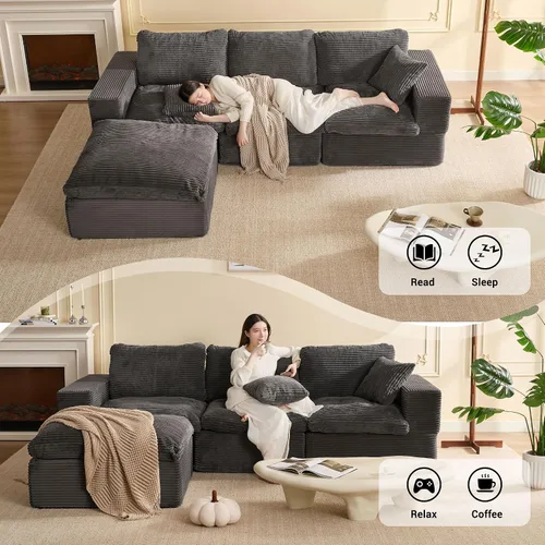 Vista 6 de Sofás seccionales de 106.3 pulgadas para sala de estar, sofá en nube, sofá modular seccional, sofá convertible, sofá de asiento profundo, juego