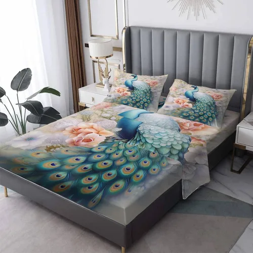 Vista 13 de Juego de sábanas abstractas tamaño individual, sábanas de microfibra suave, bolsillo profundo, sábanas y fundas de almohada estampadas sin arrugas