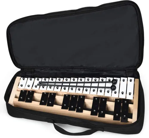 Vista 6 de Giantex Kit de campana de percusión Glockenspiel de 30 notas con estuche de transporte, almohadilla de práctica, soporte de altura ajustable, mazos